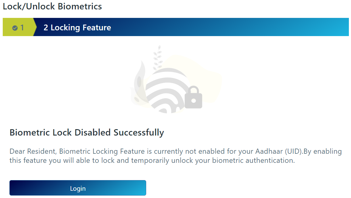 Lock / Unlock biometrics in AADHAAR; disable lock status.